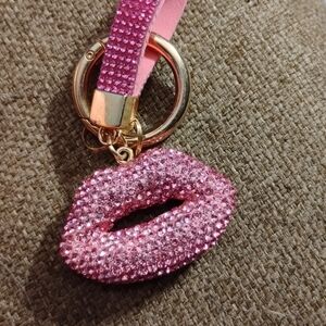 Pink Rhinestone Lip Keychain
